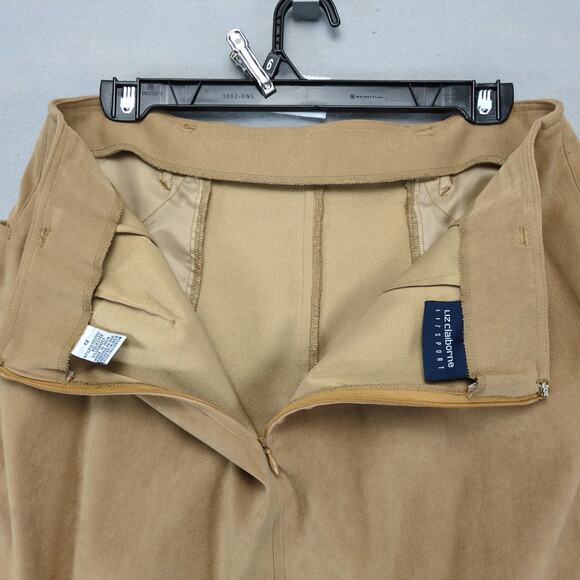 Liz Claiborne Sport Tan Faux Suede Pencil Midi Skirt Sz 12 31" W 15" Front Slit - Picture 3 of 10